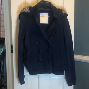Navy jacket with fur hood